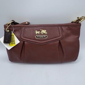 New COACH Madison Acorn Leather Wristlet w Pink Satin interior NWT